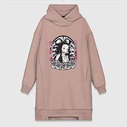 Женское худи-платье Клинок рассекающий демонов Незуко тату, цвет: пыльно-розовый