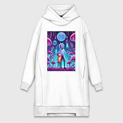 Женское худи-платье Rick and Morty among neon mushrooms - ai art fanta, цвет: белый