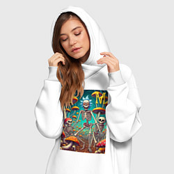 Женское худи-платье Скелеты Рика и Морти на грибной поляне - нейроарт, цвет: белый — фото 2