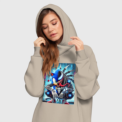 Женская толстовка-платье Sonic-Venom - ai art fantasy / Миндальный – фото 3