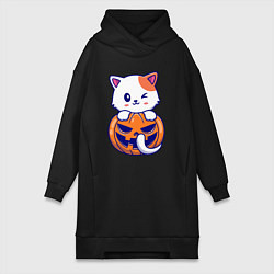 Женское худи-платье Halloween meow, цвет: черный