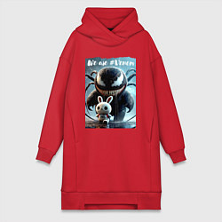 Женское худи-платье Мультяшный Веном присмотрел себе кролика - мем, цвет: красный