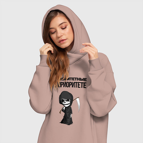 Женская толстовка-платье Приоритетные в приоритете мем смерть / Пыльно-розовый – фото 3