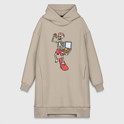 Женское худи-платье Скейтер с пиццей, цвет: миндальный