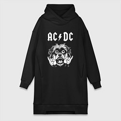 Женское худи-платье AC DC rock dog, цвет: черный