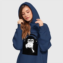 Женское худи-платье Monkey in the headphones, цвет: тёмно-синий — фото 2