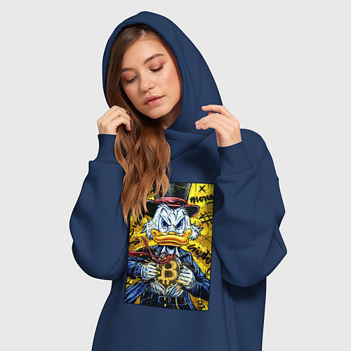 Женская толстовка-платье Утиные истории - Скрудж биткоин / Тёмно-синий – фото 3