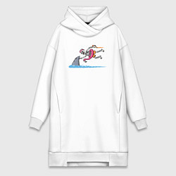 Женское худи-платье Скелет и акула, цвет: белый