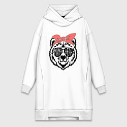 Женское худи-платье Мама - медведица, цвет: белый