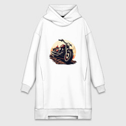Женское худи-платье Мотоцикл на фоне заката, цвет: белый