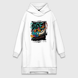 Женское худи-платье Дурею от сноуборда, как карась от прикормки, цвет: белый