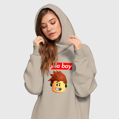 Женская толстовка-платье Sigma boy roblox head - мем Роблокс Сигма бой / Миндальный – фото 3