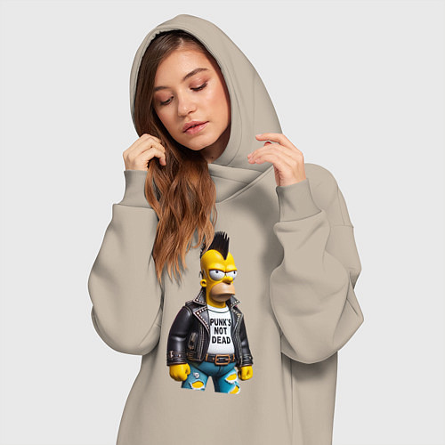 Женская толстовка-платье The harsh Homer Simpson - punks not dead / Миндальный – фото 3