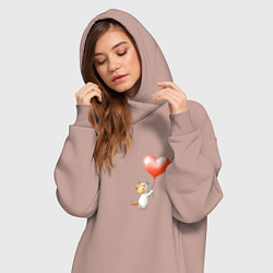 Женское худи-платье Милый котенок с шариком сердечком, цвет: пыльно-розовый — фото 2