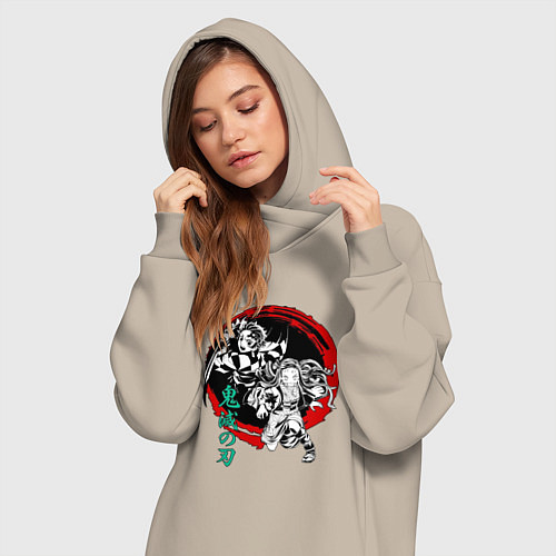 Женская толстовка-платье Клинок рассекающий демонов Незуко и Тандзиро круг / Миндальный – фото 3