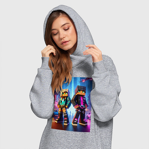 Женская толстовка-платье Minecraft - characters neon glow / Меланж – фото 3