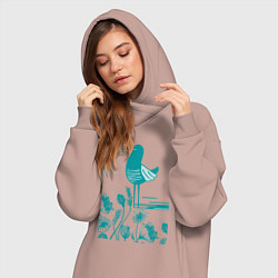 Женское худи-платье Птичка и цветы в голубом, цвет: пыльно-розовый — фото 2