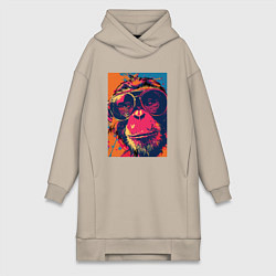 Женское худи-платье Обезьяна в очках big pop art, цвет: миндальный