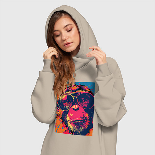 Женская толстовка-платье Обезьяна в очках big pop art / Миндальный – фото 3