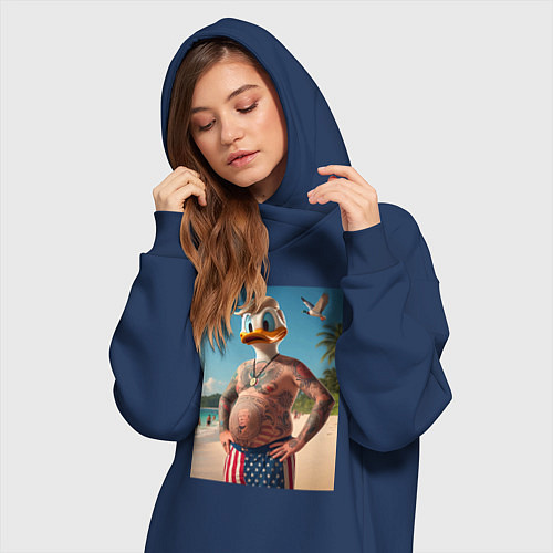 Женская толстовка-платье Donald Duck-Trump on a Florida beach / Тёмно-синий – фото 3