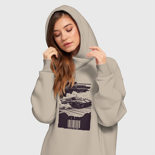Женская толстовка-платье Ретро постер с спорткаром / Миндальный – фото 3