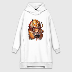 Женское худи-платье Дева в тени тигра, цвет: белый