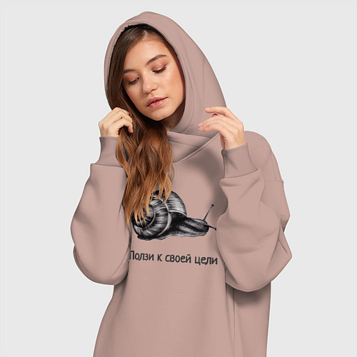 Женская толстовка-платье Улитка монохром ползет к своей цели / Пыльно-розовый – фото 3