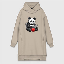 Женская толстовка-платье Панда с кофе за ноутбуком
