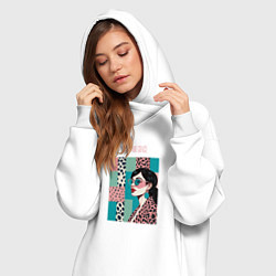 Женское худи-платье Девушка в очках в леопардовых тонах, цвет: белый — фото 2