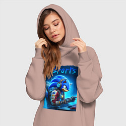 Женское худи-платье Hedgehog Sonic is esports player - neon glow, цвет: пыльно-розовый — фото 2