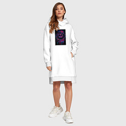 Женское худи-платье Неоновый череп космонавт, цвет: белый — фото 2