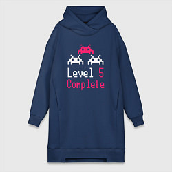 Женское худи-платье Уровень 5 пройден, цвет: тёмно-синий