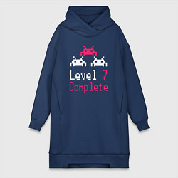 Женское худи-платье Уровень 7 пройден, цвет: тёмно-синий