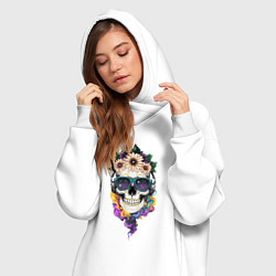 Женское худи-платье The skull in flowers, цвет: белый — фото 2