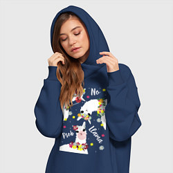 Женское худи-платье Семья три ламы с цветами, цвет: тёмно-синий — фото 2