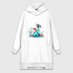 Женское худи-платье Бирюзовый дракон, цвет: белый