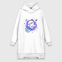 Женское худи-платье Кавайный мишка-комета, цвет: белый
