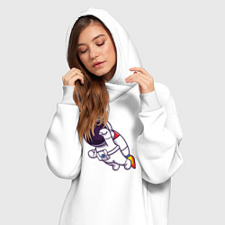 Женское худи-платье Супер космонавт в полёте, цвет: белый — фото 2