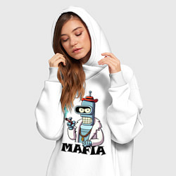 Женское худи-платье Бендер в шубе с сигарой - мафия, цвет: белый — фото 2