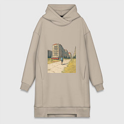 Женская толстовка-платье Мальчик на улице хрущевок ретро 1970-е