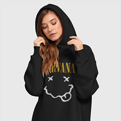 Женское худи-платье Нирвана рок музыка, цвет: черный — фото 2