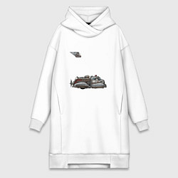 Женское худи-платье Ретрофутуризм летающая пожарная машина, цвет: белый
