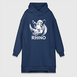 Женское худи-платье Носорог с надписью, цвет: тёмно-синий