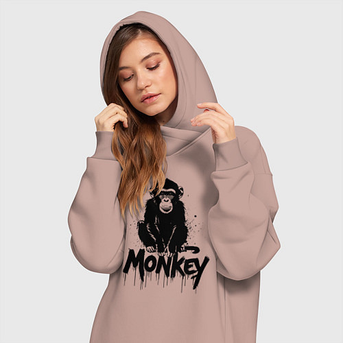 Женская толстовка-платье Черная обезьяна с надписью / Пыльно-розовый – фото 3