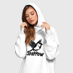 Женское худи-платье Летящий воробей, цвет: белый — фото 2
