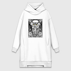 Женское худи-платье Филин с розами, цвет: белый