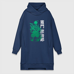 Женское худи-платье Клинок рассекающий демонов - зеленый, цвет: тёмно-синий