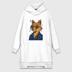 Женское худи-платье Лиса в очках, цвет: белый