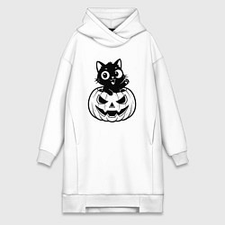 Женское худи-платье Котенок в тыкве, цвет: белый
