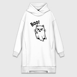 Женское худи-платье Сердитый котик призрак, цвет: белый